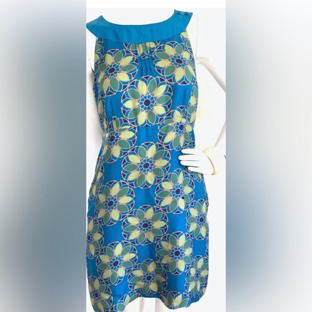 Original Penguin Sz.4 100% Silk Dress VINTAGE RETRO BLUE Green Munsingwear EUC